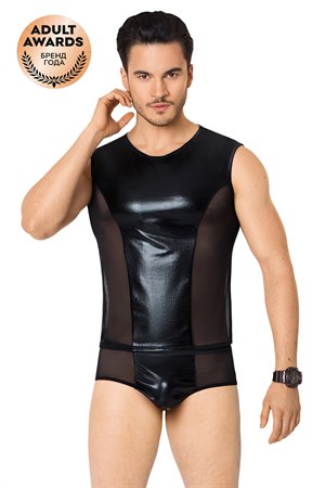 Костюм сетка + wetlook мужской SoftLine Collection (майка, шорты), черный, M/L 460517 - фото 107542